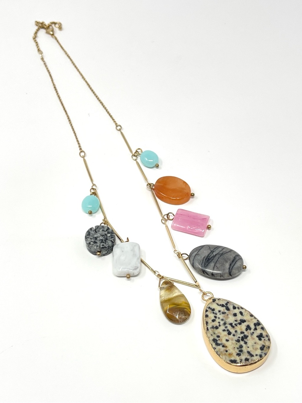 New Anthropologie Babbling Brook Stone Necklace Gold